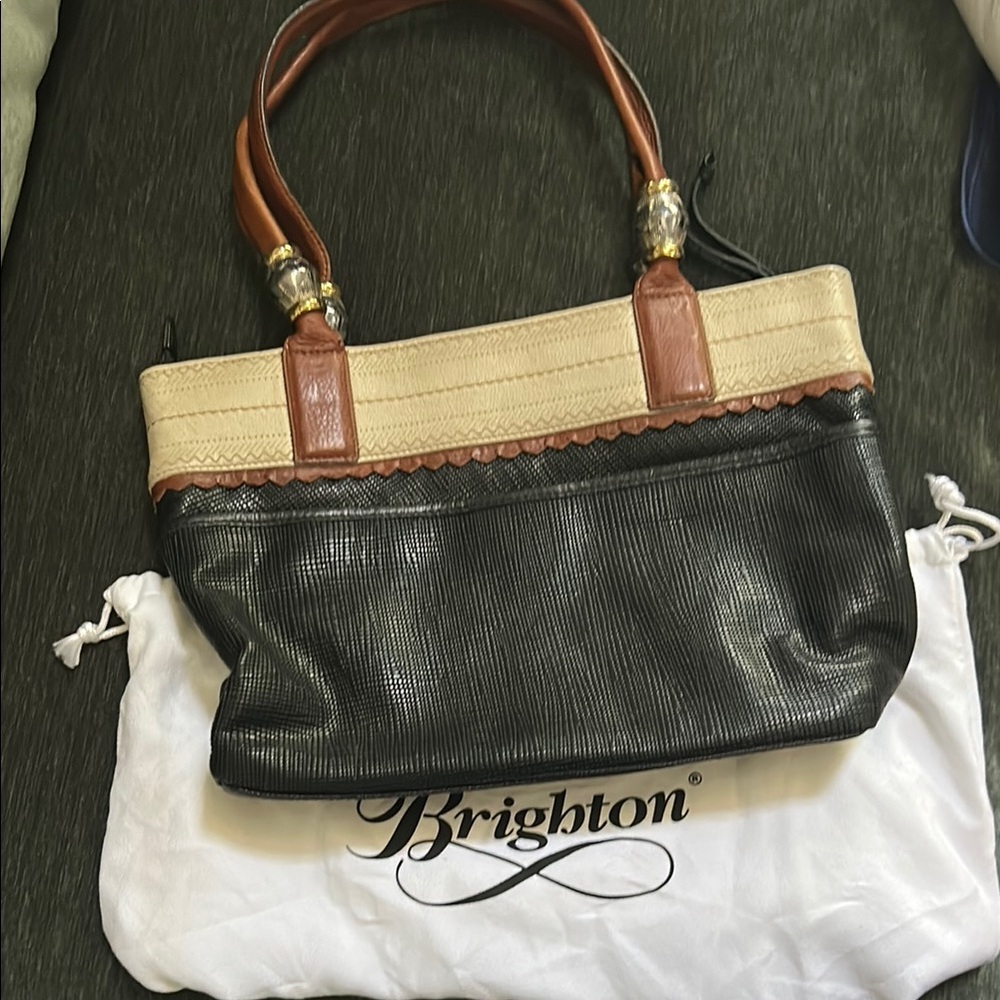 Brighton Black and Tan Tote Bag with Structured Design
